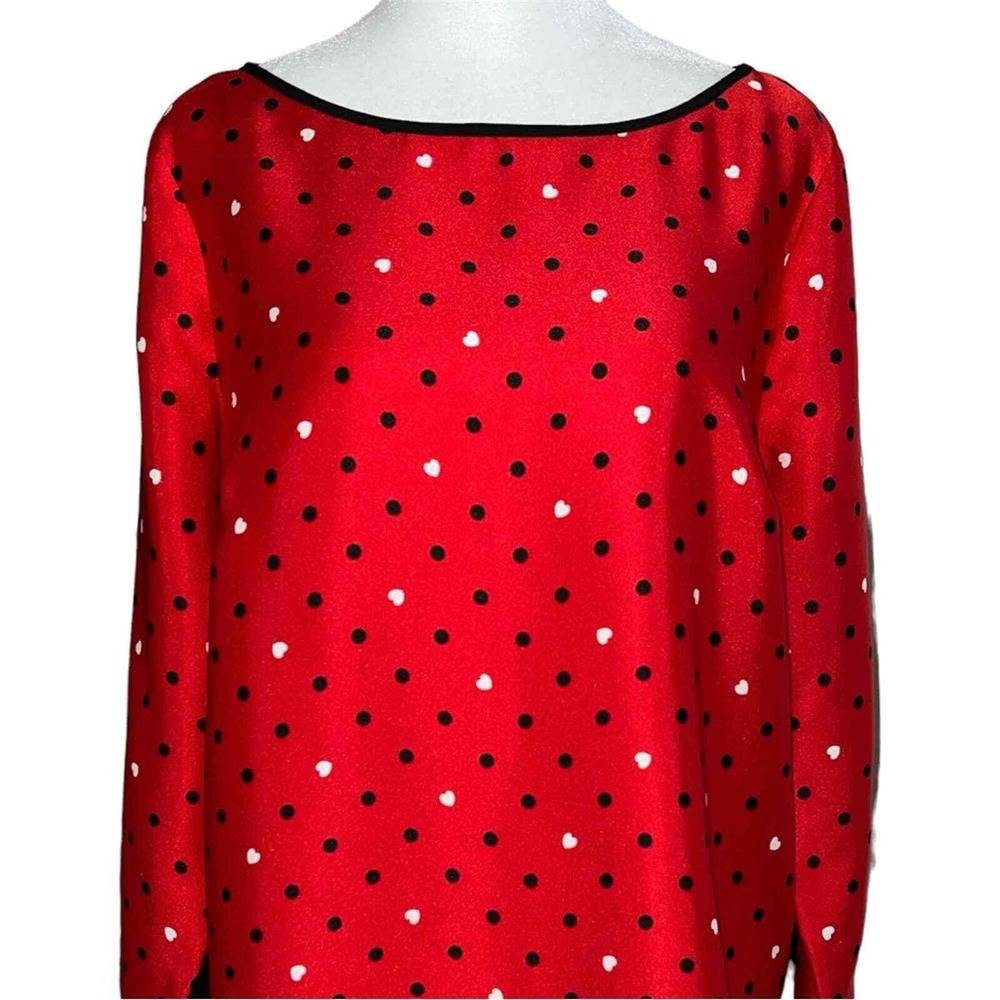 NWT Liz Claiborne Career Blouse Womens M Red Polka Dot Heart Boat Neck Tie Cuff - Picture 4 of 8